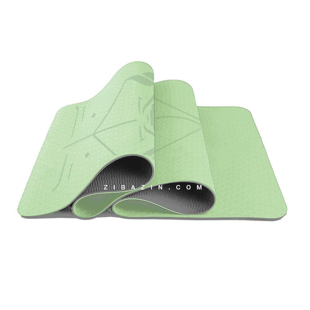 greenyello-tpe-yoga-mlat-1 مت یوگا حرفه ای الایمنت (TPE) دو لایه 8 میل : سبز طوسی + کاور رایگان - تصویر 1