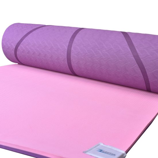 مت یوگا فوق حرفه ای الایمنت (TPE) دو لایه 6 میل : بنفش سرخآبی + کاور و بند رایگان - تصویر 4